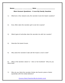 Vacation Questions Worksheet