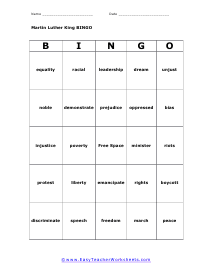 MLK Bingo Card #1