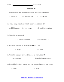 Story Questions Worksheet