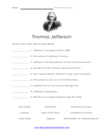 Thomas Jefferson Worksheet
