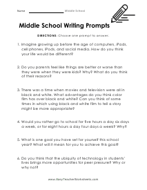 Middle School Writing Worksheets