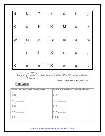X Letter Search Worksheet