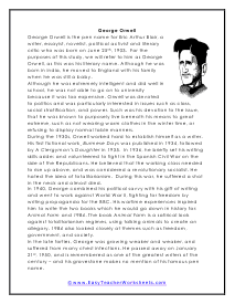 George Orwell Reading Worksheet