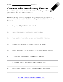 Introductory Phrases Worksheet