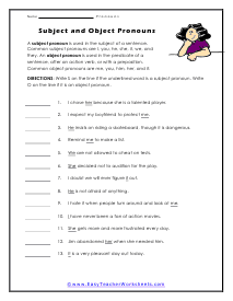 Subjects and Objects Worksheet