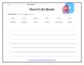 Short o Worksheet