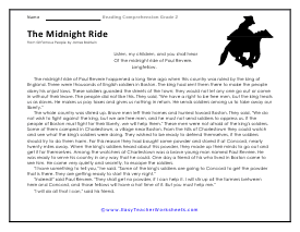 The Midnight Ride Reading Worksheet