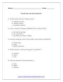 Penguin Question Worksheet
