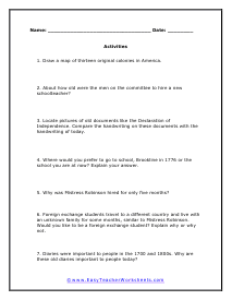 1776 Activities Worksheet