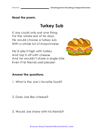 Turkey Sub Worksheet