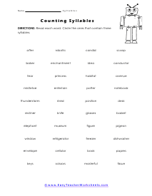 Counting Syllables Worksheet