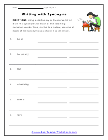 Writing with Synonyms Worksheet