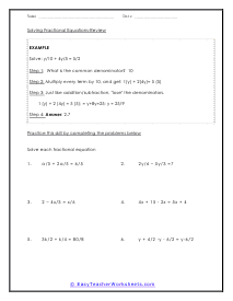 Solving Fractional Equations Review Worksheet