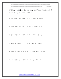 Solving Equations (three step problems) Worksheet 1