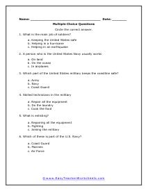Military Multiple Choice Worksheet