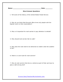 Mail Carriers Short Answer Worksheet