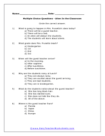 Alien Question Worksheet