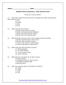 Multiple Choice Worksheet