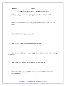 Summer Short Answer Worksheet