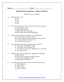Wendy Reading Question Worksheet