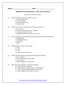 New Girl Multiple Choice Worksheet