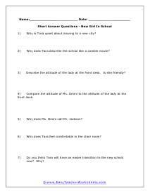 New Girl Short Answer Worksheet