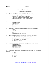 Souvenir Multiple Choice Worksheet