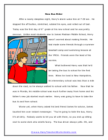 Bus Rider Reading Worksheet