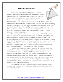 Pencil Adventure Reading Worksheet