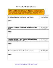 Teacher Checklist #1