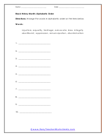 Alphabetic Order Worksheet