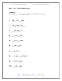 Missing Letters Worksheet