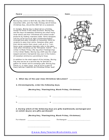 Boxing Day Worksheet