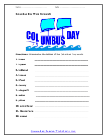 Columbus Vocabulary Word Scramble