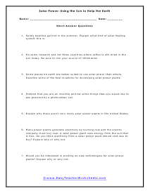 Solar Power Worksheets