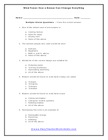 Wind Power Worksheets