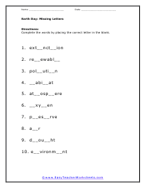 Missing Letters Worksheets