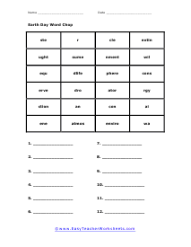 Word Chop Worksheets