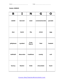 Bingo Card # 1