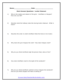 Locker Short Answer Worksheet