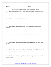 Blues Short Answer Worksheet