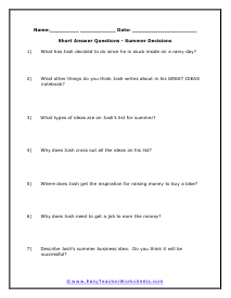 Short Answer Worksheet