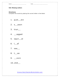 Missing Letters Worksheet