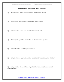 Harvest Moon Short Answer Worksheet