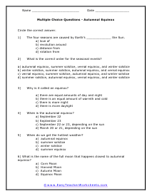 Equinox Multiple Choice Worksheet