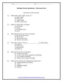 Morning Frost Multiple Choice Worksheet