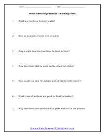 Morning Frost Short Answer Worksheet