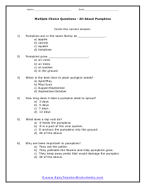 Pumpkins Short Answer Worksheet