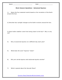 Equinox Short Answer Worksheet