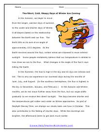 Days of Winter Reading Worksheet